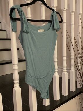 Final Touch Sage Blue Tie-Shoulder Bodysuit